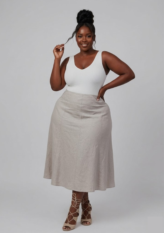 Jupe marron en lin - Marks&Spencer - Taille 2XL (J132)