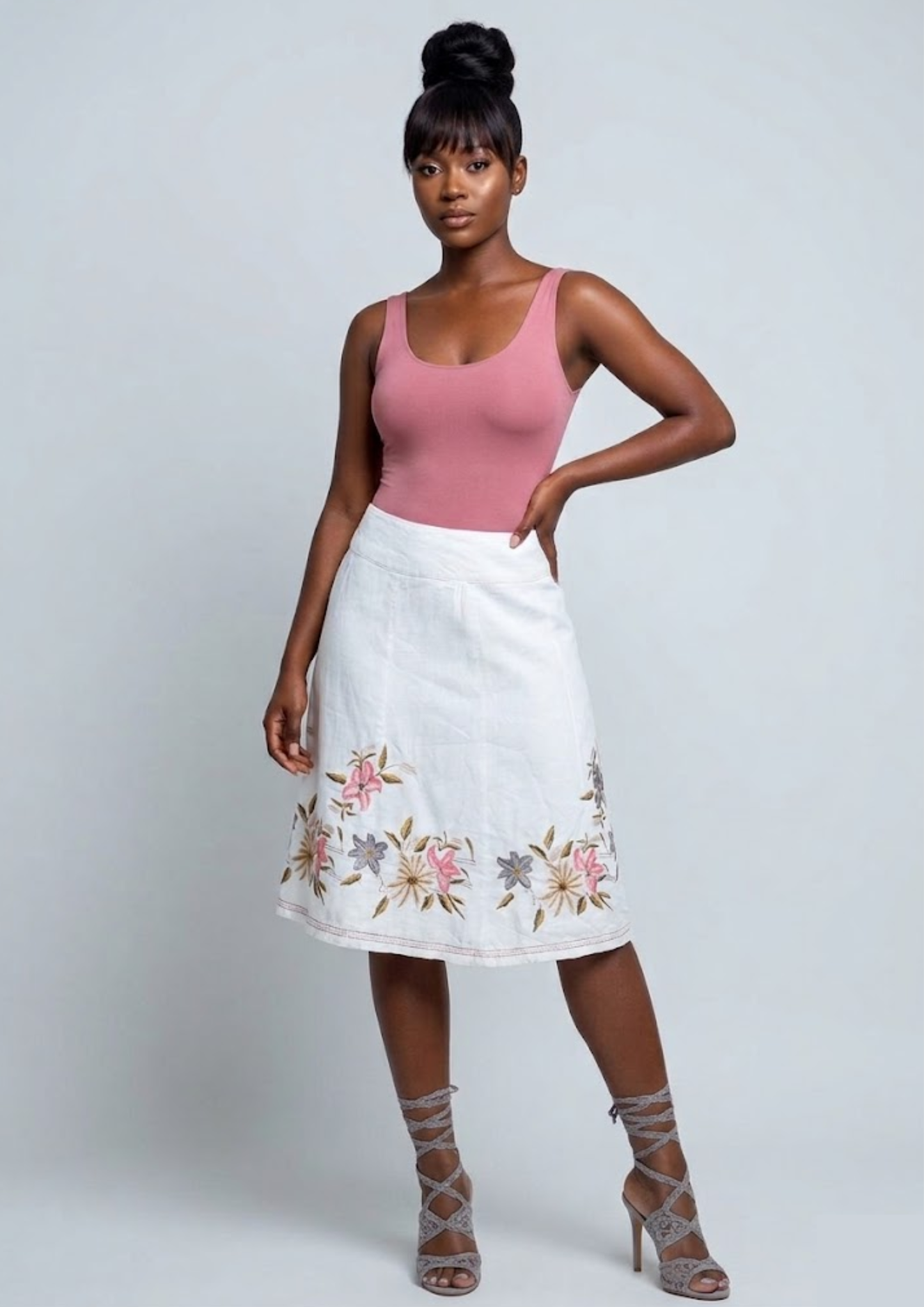 Jupe brodée fleur - Florence - Taille M/L (J81)
