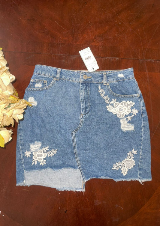 Jupe jean brodé - Denim - Taille M/L (J49)