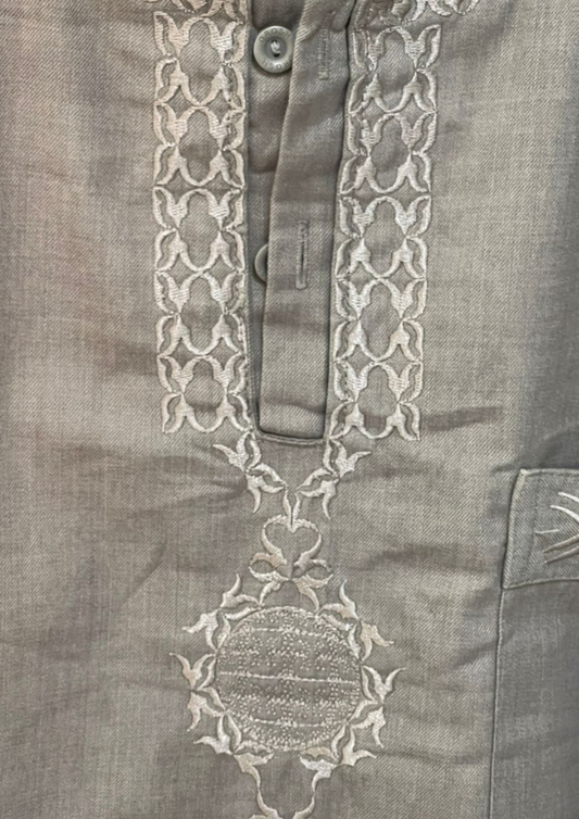 Jellaba gris brodé - XL - J6