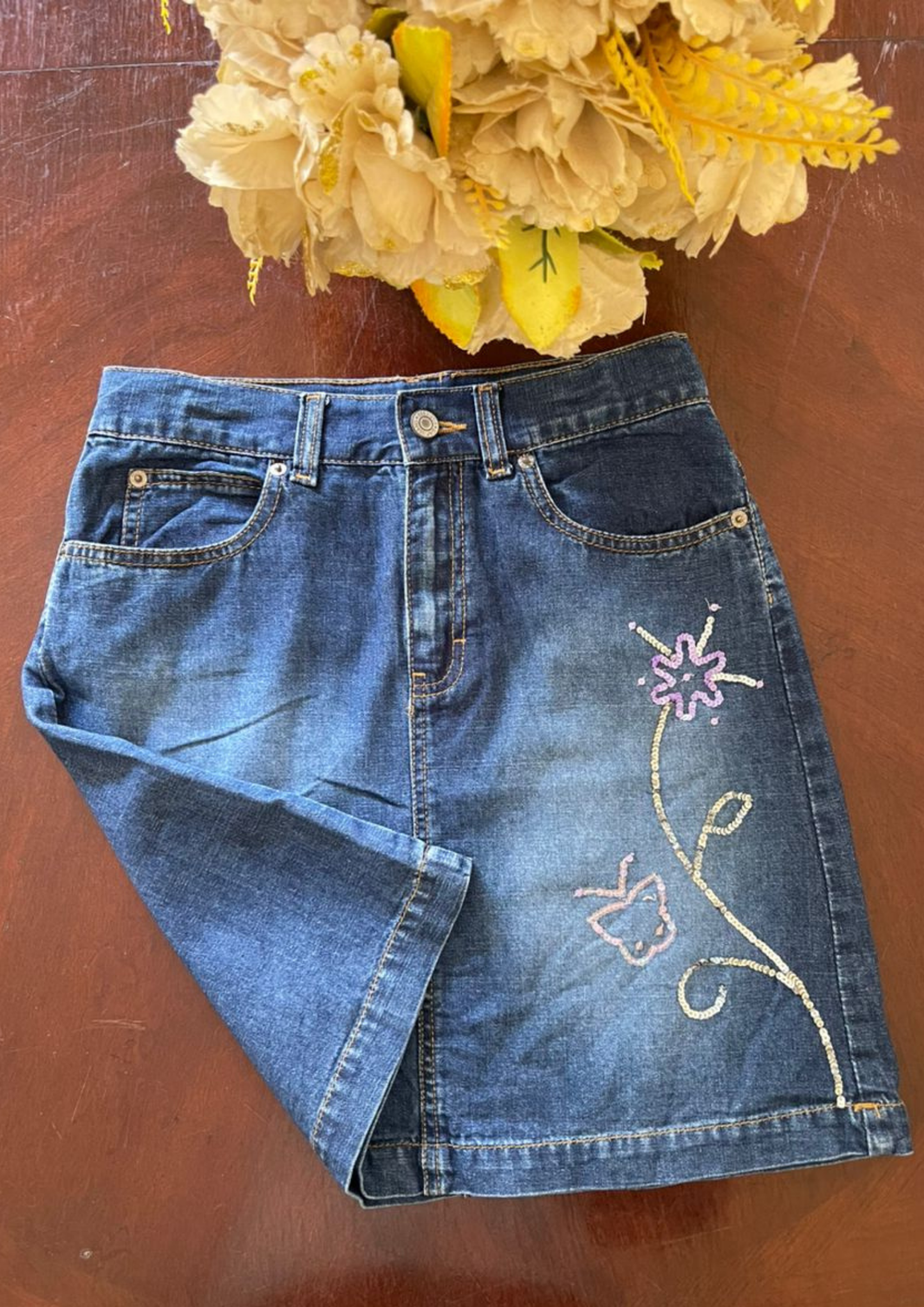 Jupe jean à brillants - Cap -  Taille S (J93)