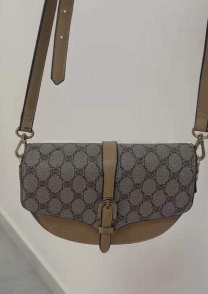 Sac demi-lune crossbody - Monogramme & camel - S1